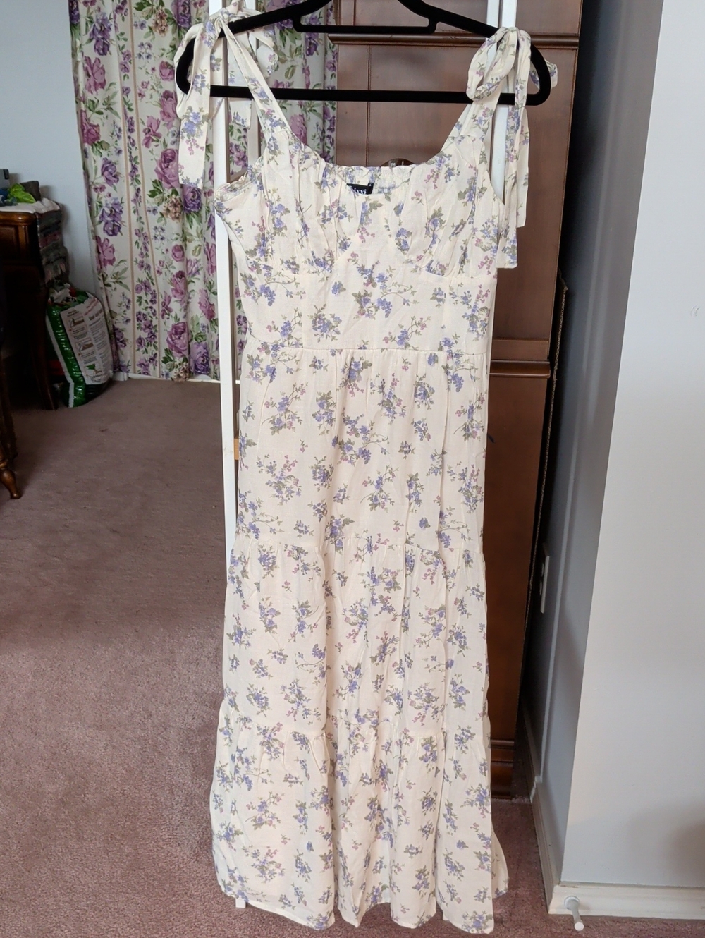 Trixxi Cream Floral Tie-Shoulder Maxi Jumpsuit